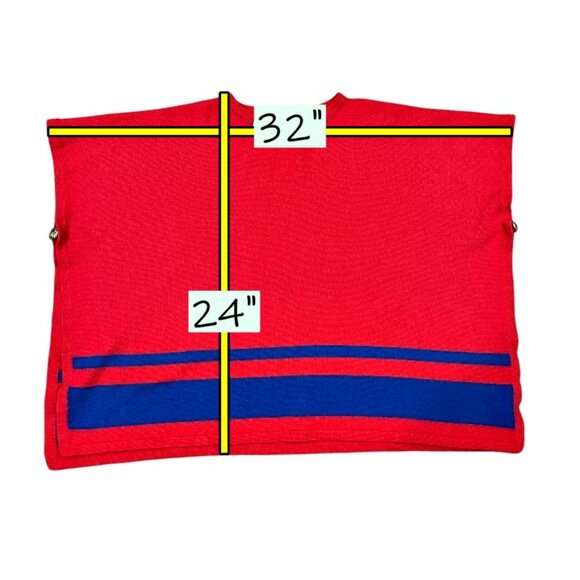 Draper James Womens Sweater Cape Poncho OS One Size Red Blue Wool Blend Nautical - Picture 11 of 11